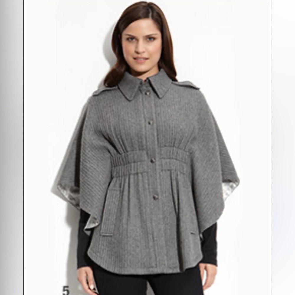 GUESS CHARCOAL GRAY CABLE KNIT PART WOOL PONCHO CAPE COAT SIZE S-M